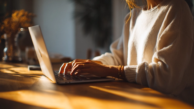 Someone editing their dating profile on a laptop with a cup of tea