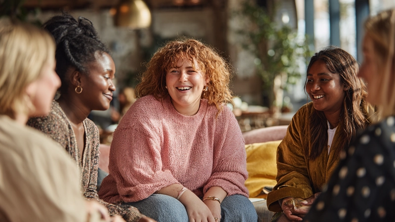 Warm and welcoming illustration representing a body-positive UK dating community